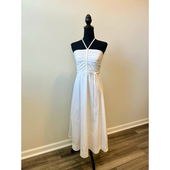 Veronica Beard Dresses & Skirts - Veronica Beard Tucker Midi Dress in White Size 2 Halter Sleeveless Pleated Front